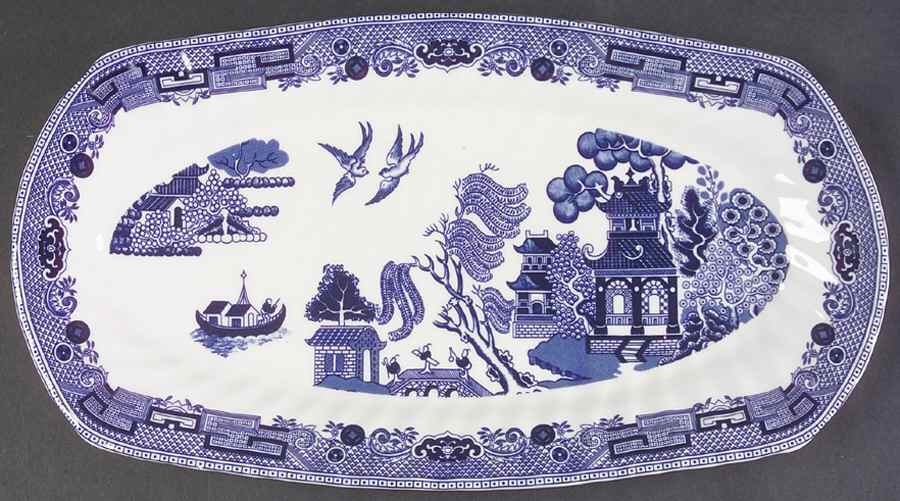 Willow Blue ("England 1883" Backstamp, China) 12" Sandwich Tray by Johnson Brothers-1