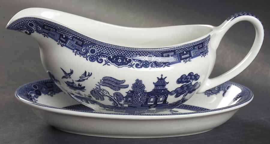 Willow Blue ("England 1883" Backstamp, China) Gravy Boat & Underplate/Relish by Johnson Brothers-1