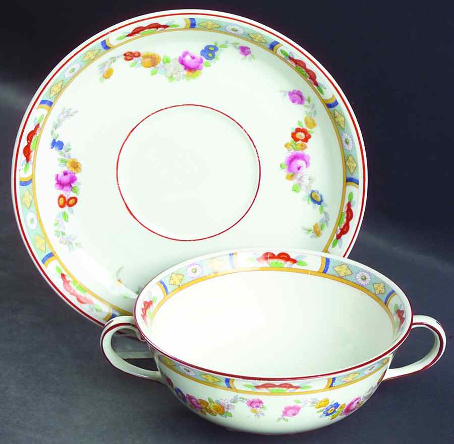 Arundale (White Background) Flat Cream Soup Bowl & Saucer Set by Johnson Brothers-1