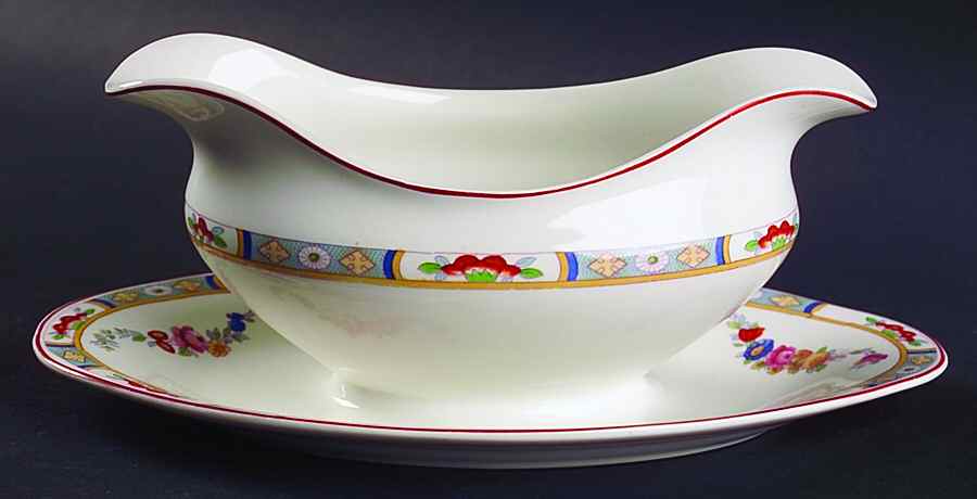 Arundale (White Background) Gravy Boat with Attached Underplate by Johnson Brothers-1