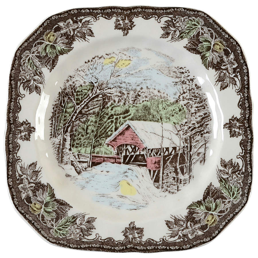 The Friendly Village ("England 1883" Backstamp) Square Salad Plate by Johnson Brothers-1