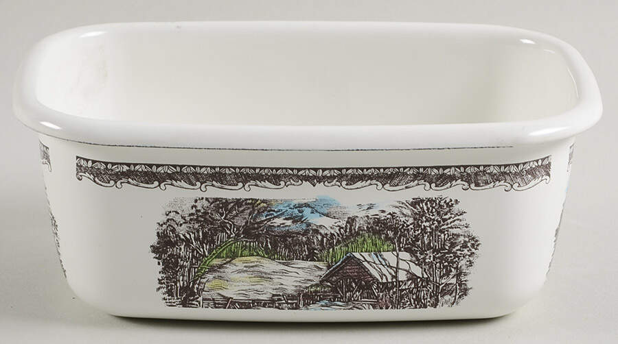The Friendly Village ("England 1883" Backstamp) Small Metal Rectangular Baker by Johnson Brothers-1