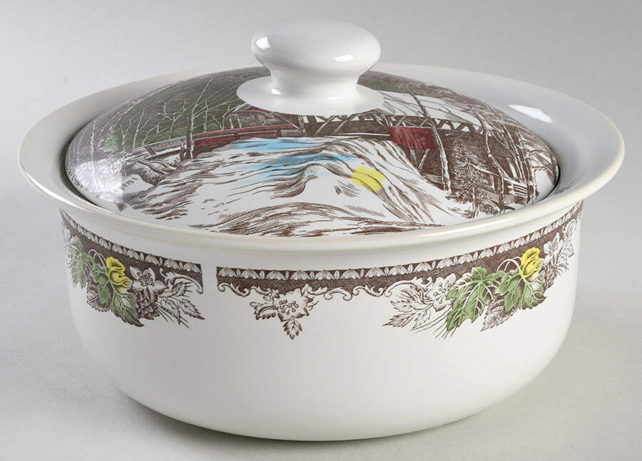 The Friendly Village ("England 1883" Backstamp) 2 Qt Round Covered Casserole by Johnson Brothers-1