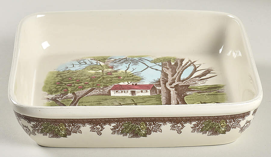 The Friendly Village ("England 1883" Backstamp) 9" Square Baker by Johnson Brothers-1
