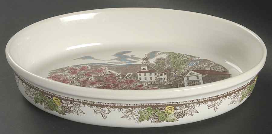 The Friendly Village ("England 1883" Backstamp) 12'' Oval Baker by Johnson Brothers-1