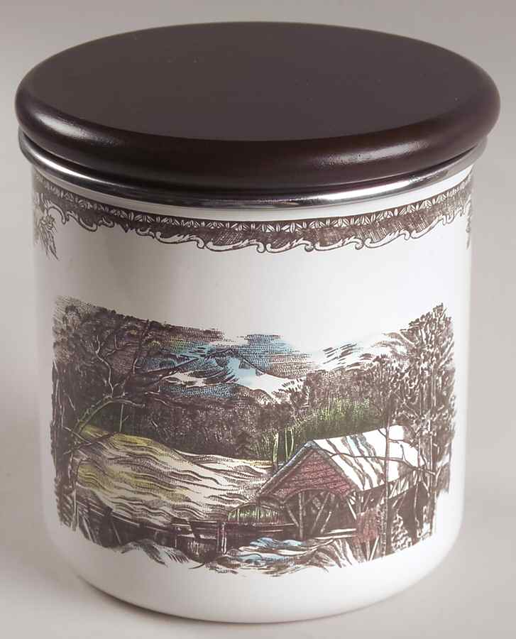 The Friendly Village ("England 1883" Backstamp) Small Metal Canister & Wood Lid by Johnson Brothers-1