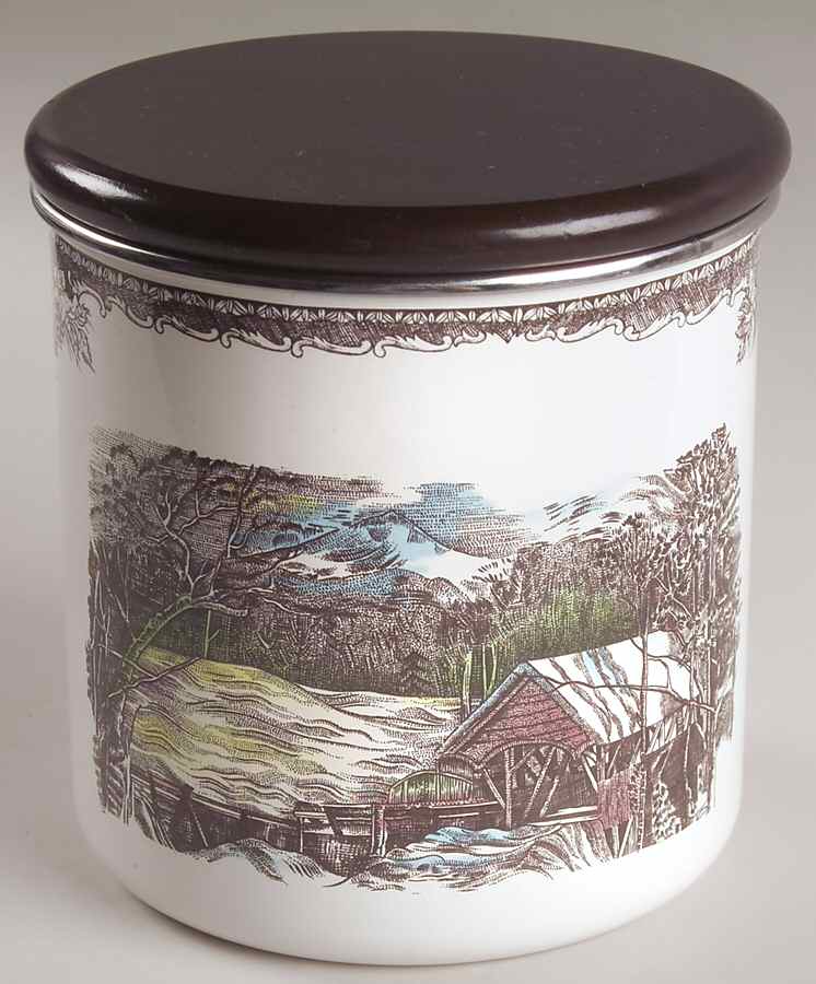 The Friendly Village ("England 1883" Backstamp) Medium Metal Canister & Wood Lid by Johnson Brothers-1