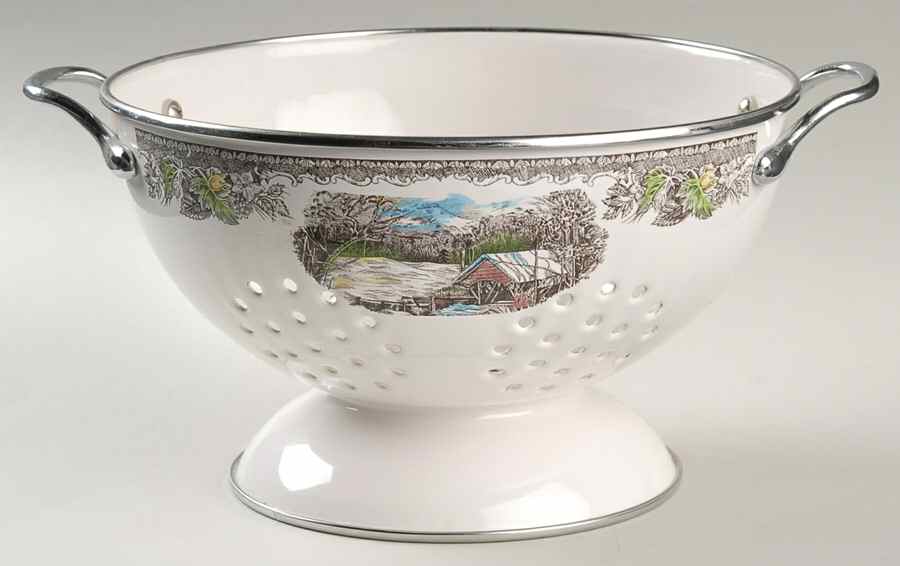The Friendly Village ("England 1883" Backstamp) 3 Quart Metal Colander by Johnson Brothers-1