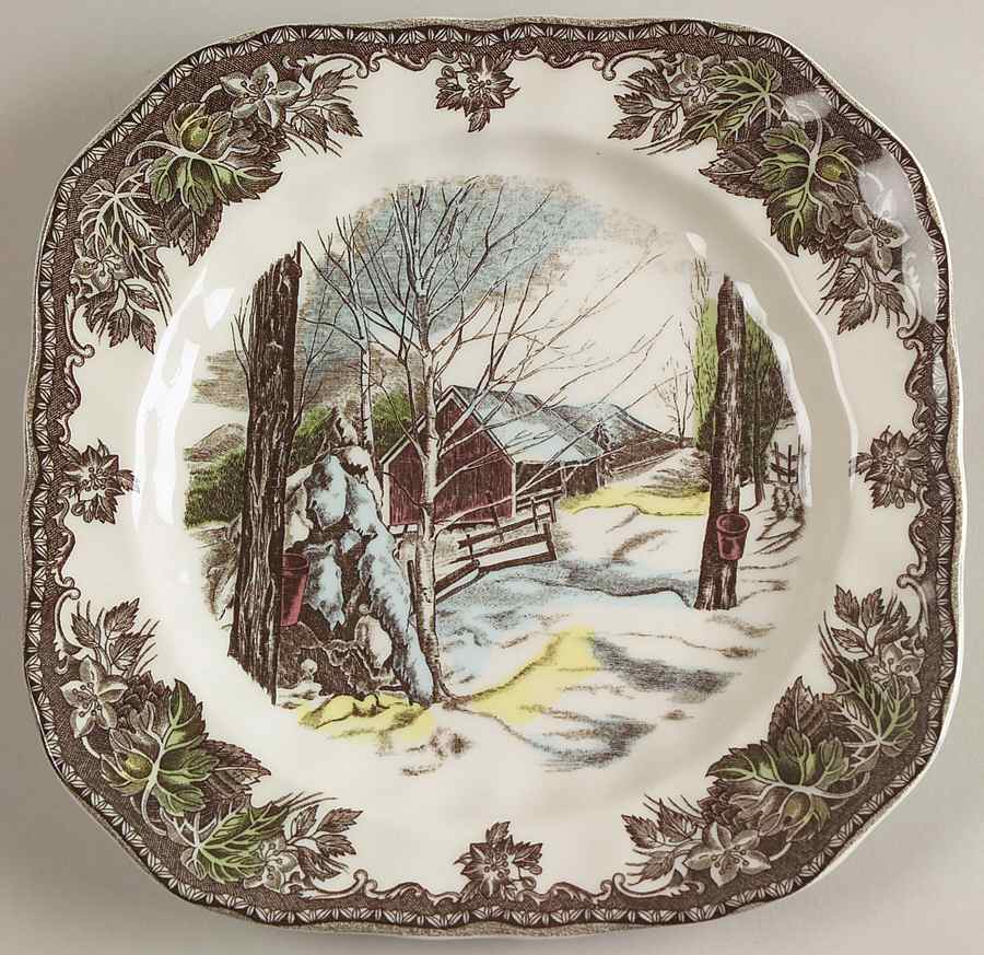 The Friendly Village ("England 1883" Backstamp) Square Salad Plate by Johnson Brothers-1