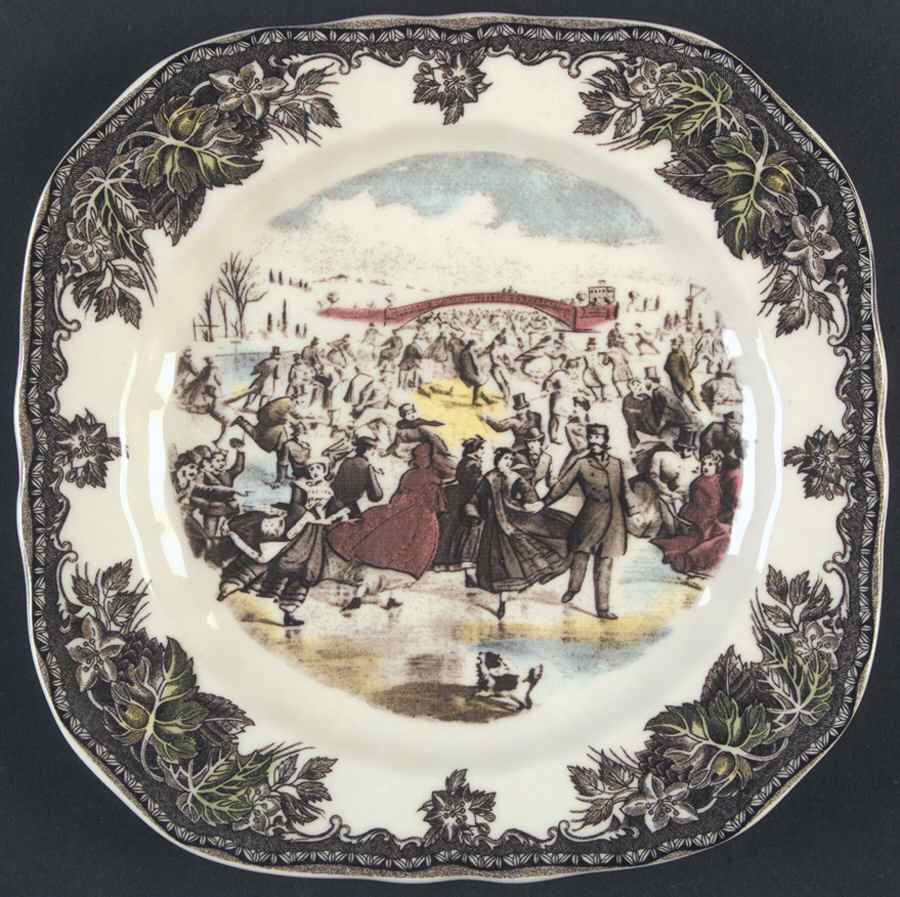 The Friendly Village ("England 1883" Backstamp) Square Salad Plate by Johnson Brothers-1