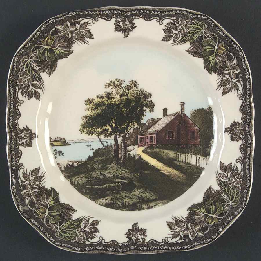 The Friendly Village ("England 1883" Backstamp) Square Salad Plate by Johnson Brothers-1