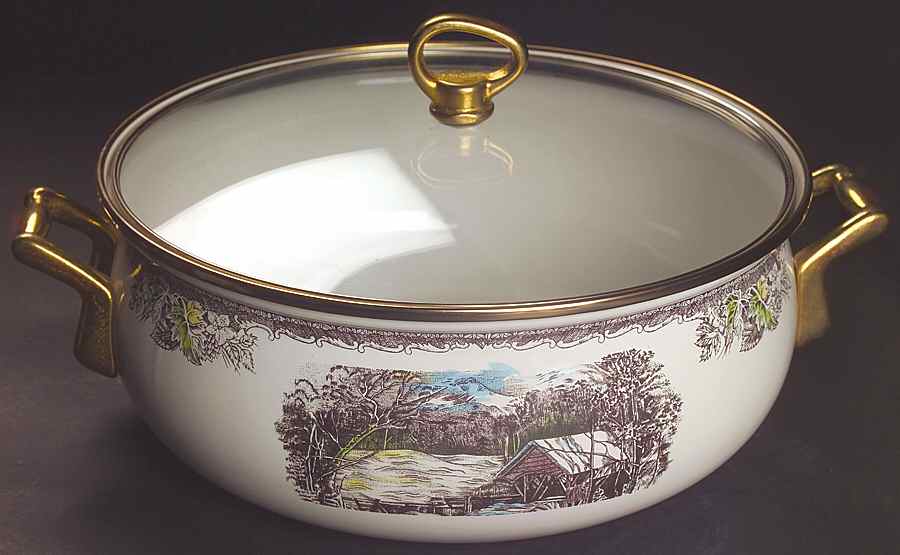 The Friendly Village ("England 1883" Backstamp) 5 Qtt Metal Dutch Oven & Lid by Johnson Brothers-1
