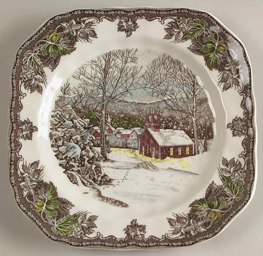The Friendly Village ("England 1883" Backstamp) Square Salad Plate by Johnson Brothers-1