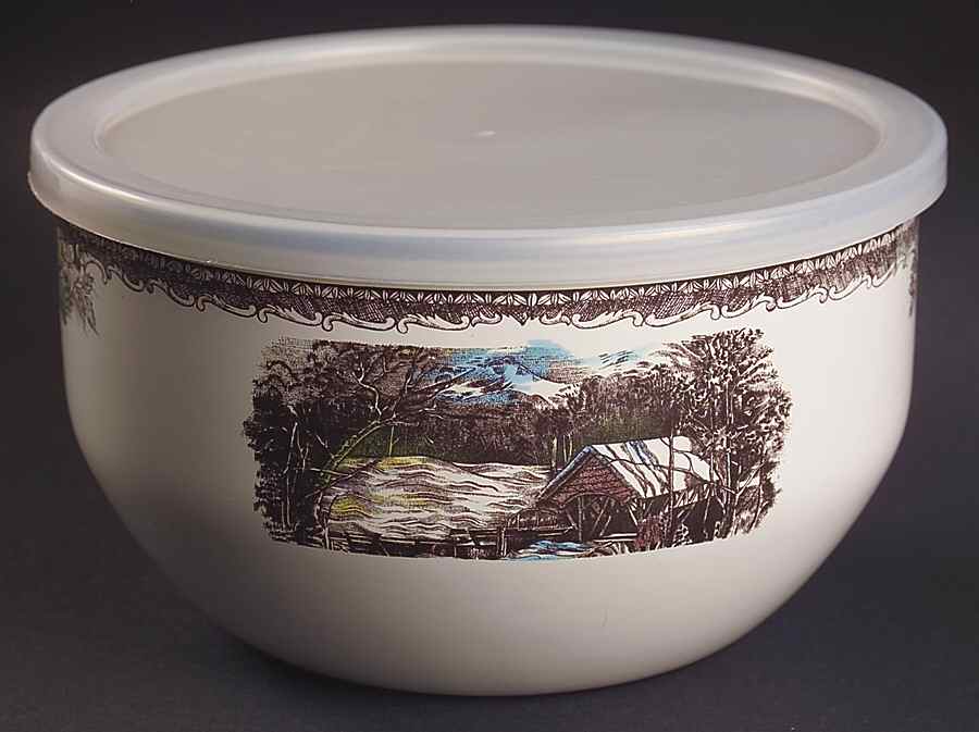 The Friendly Village ("England 1883" Backstamp) 7" Metal Bowl & Plastic Lid by Johnson Brothers-1