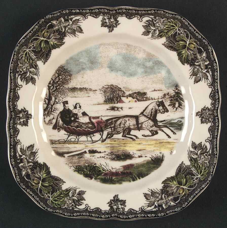 The Friendly Village ("England 1883" Backstamp) Square Salad Plate by Johnson Brothers-1