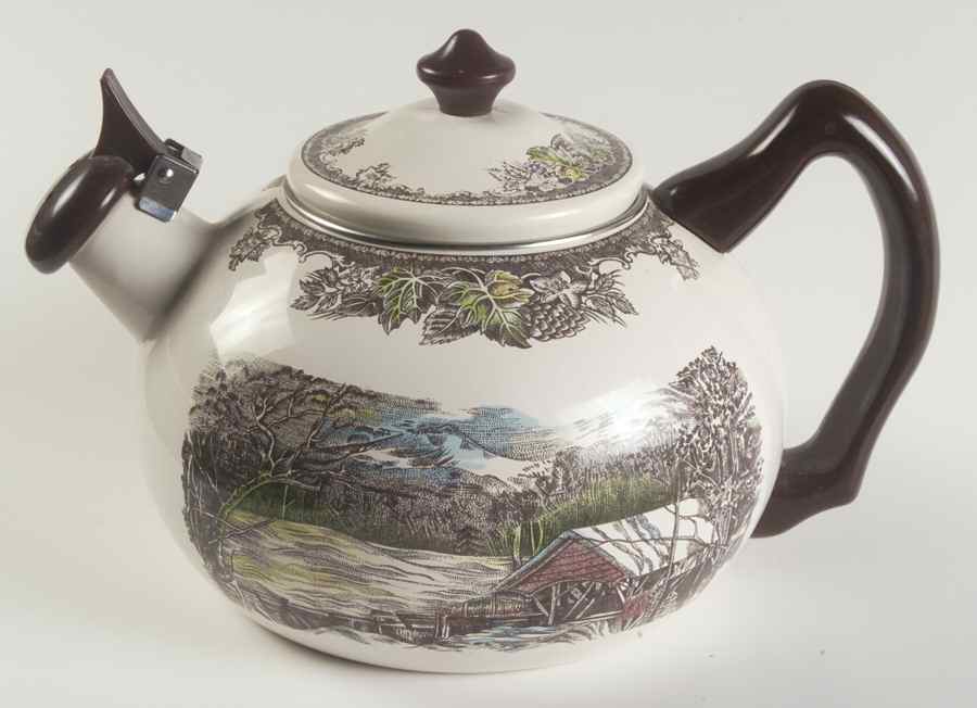 The Friendly Village ("England 1883" Backstamp) Metal Kettle & Lid by Johnson Brothers-1