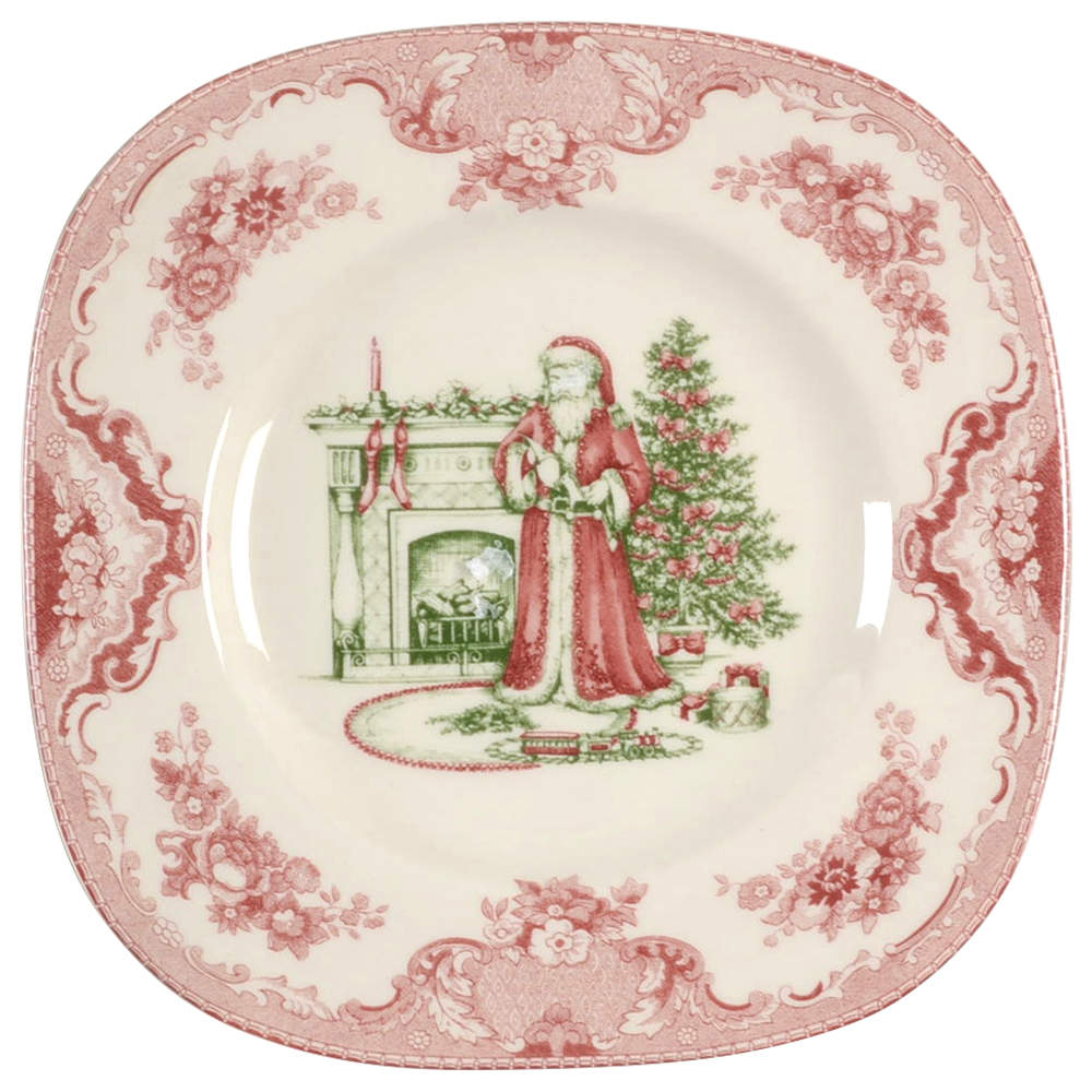Old Britain Castles Pink Christmas (England 1883) Square Accent Salad Plate by Johnson Brothers-1