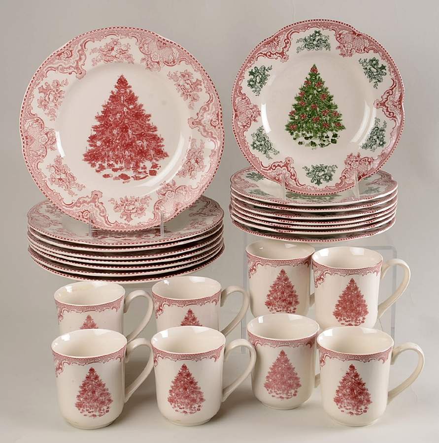 Old Britain Castles Pink Christmas (England 1883) 24 Piece Set by Johnson Brothers-1