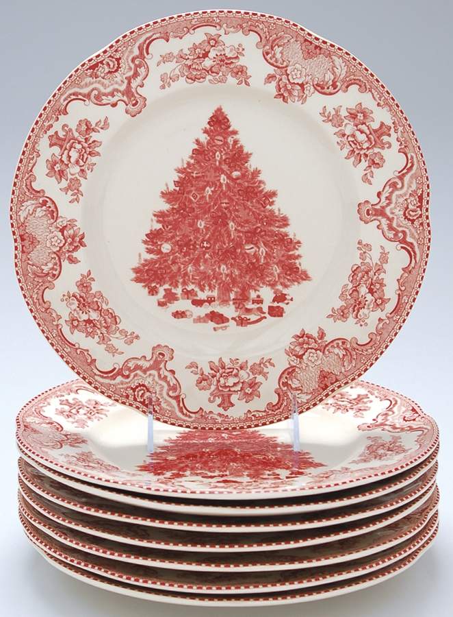 Old Britain Castles Pink Christmas (England 1883) Dinner Plate - Set of 8 by Johnson Brothers-1