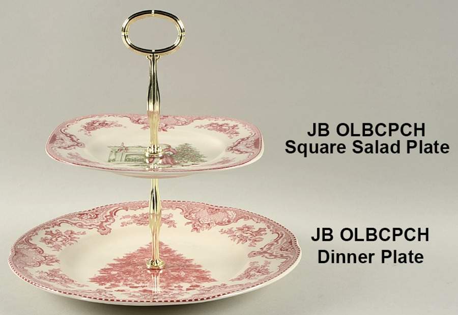 Old Britain Castles Pink Christmas (England 1883) Mixed/Match 2 Tier Serving Tray by Johnson Brothers-1