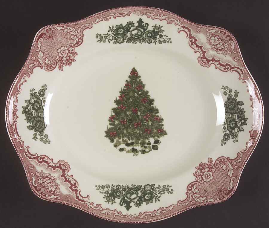 Old Britain Castles Pink Christmas (England 1883) 11" Oval Serving Platter by Johnson Brothers-1