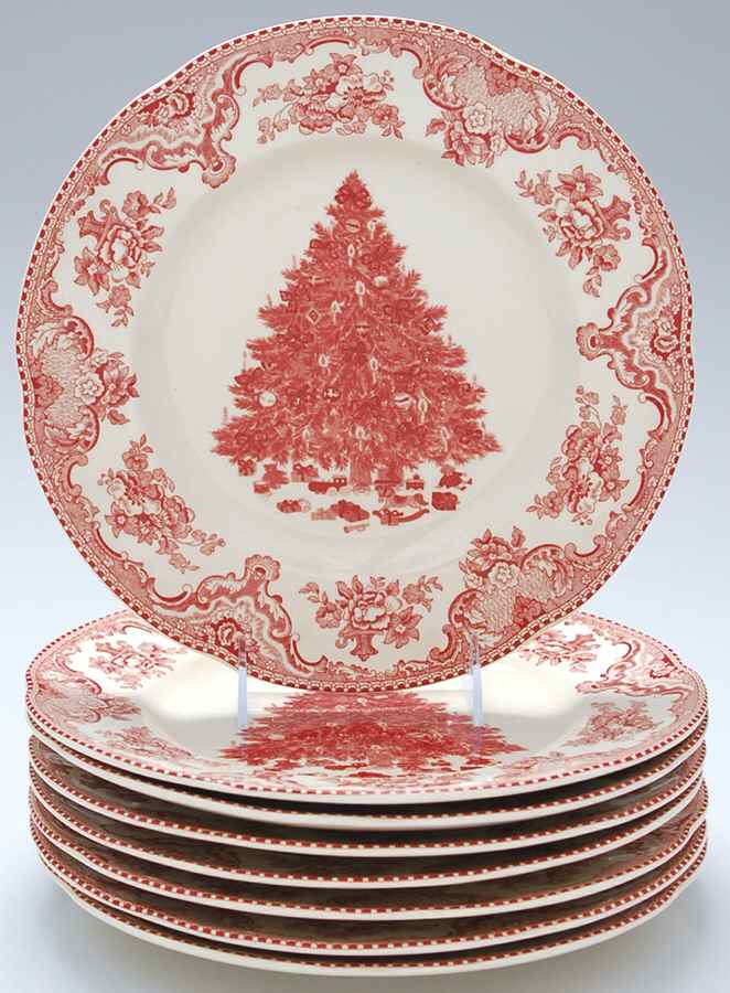 Old Britain Castles Pink Christmas (England 1883) Dinner Plate - Set of 8 by Johnson Brothers-1