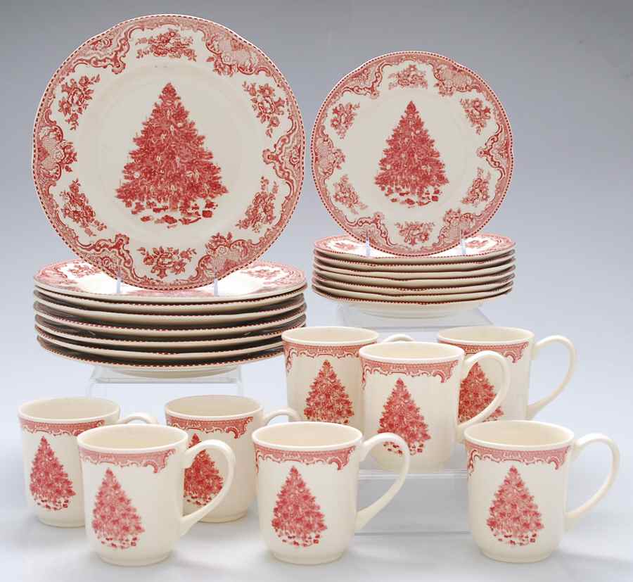 Old Britain Castles Pink Christmas (England 1883) 24 Piece Set by Johnson Brothers-1