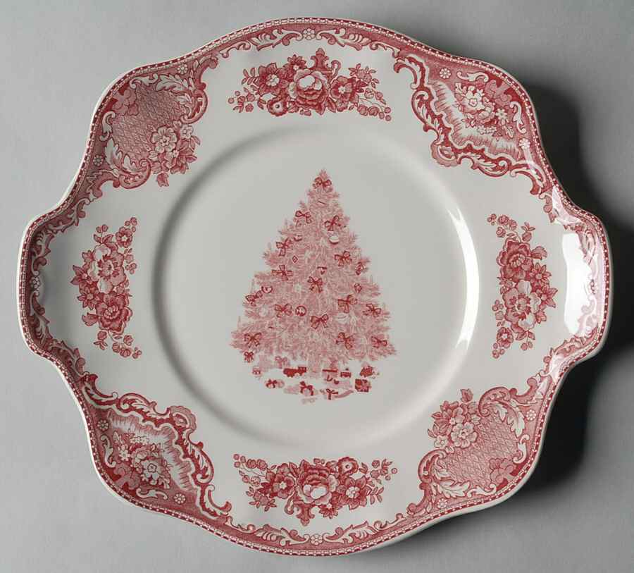 Old Britain Castles Pink Christmas (England 1883) Square Handled Cake Plate by Johnson Brothers-1