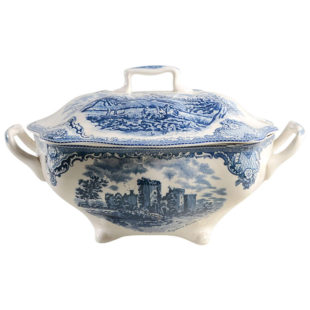 Old Britain Castles Blue (England 1883 Stamp) Rectangular Tureen & Lid by Johnson Brothers-1