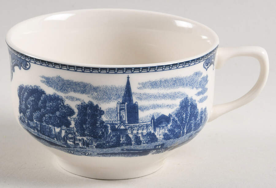 Old Britain Castles Blue (England 1883 Stamp) Flat Cup by Johnson Brothers-1