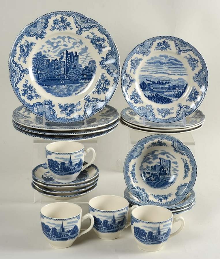 Old Britain Castles Blue (England 1883 Stamp) 20 Piece Set by Johnson Brothers-1