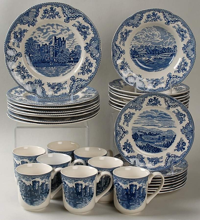 Old Britain Castles Blue (England 1883 Stamp) 32 Piece Set by Johnson Brothers-1
