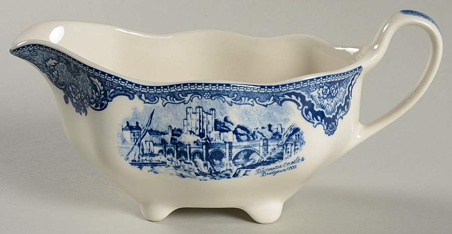 Old Britain Castles Blue (England 1883 Stamp) Gravy Boat by Johnson Brothers-1