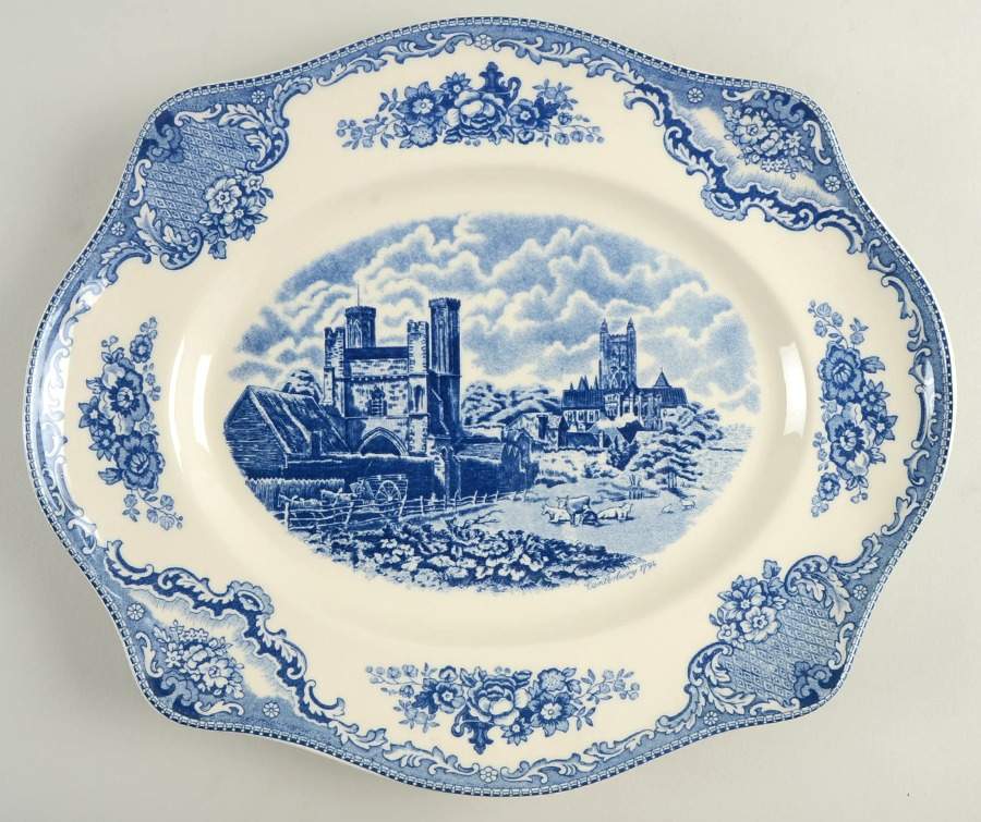 Old Britain Castles Blue (England 1883 Stamp) 14" Oval Serving Platter by Johnson Brothers-1