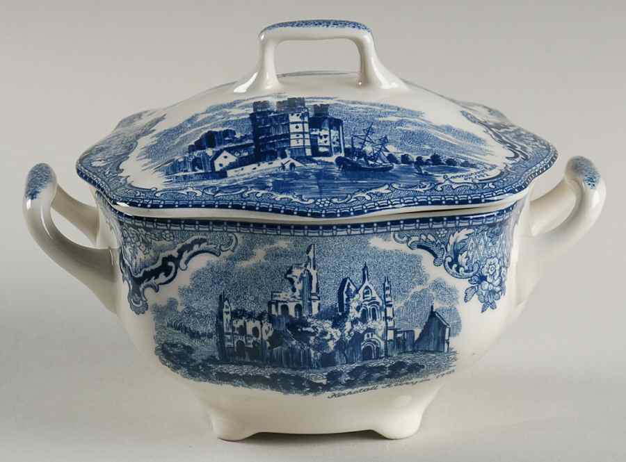 Old Britain Castles Blue (England 1883 Stamp) Sugar Bowl & Lid by Johnson Brothers-1
