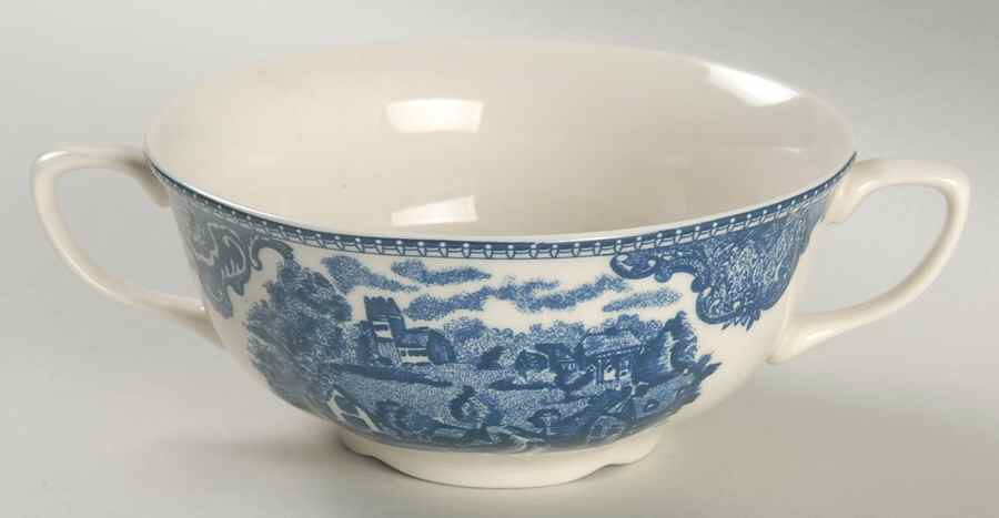 Old Britain Castles Blue (England 1883 Stamp) Flat Cream Soup Bowl by Johnson Brothers-1