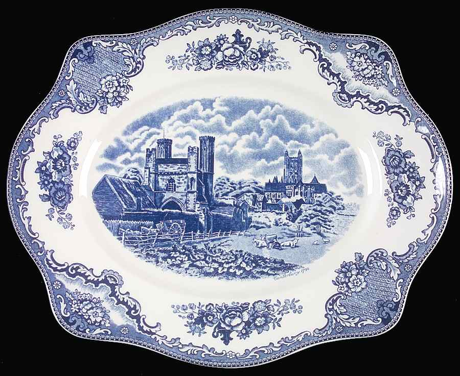 Old Britain Castles Blue (England 1883 Stamp) 13" Oval Serving Platter by Johnson Brothers-1