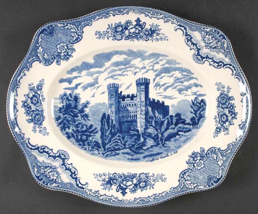 Old Britain Castles Blue (England 1883 Stamp) 15" Oval Serving Platter by Johnson Brothers-1