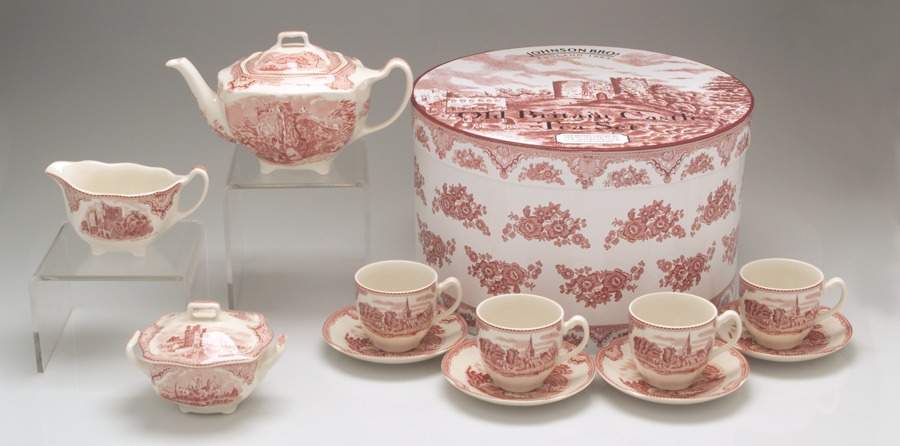 Old Britain Castles Pink (England 1883 Stamp) 13 Pc Tea Set (TP, CR, SU, & 4 CSLM2) by Johnson Brothers-1