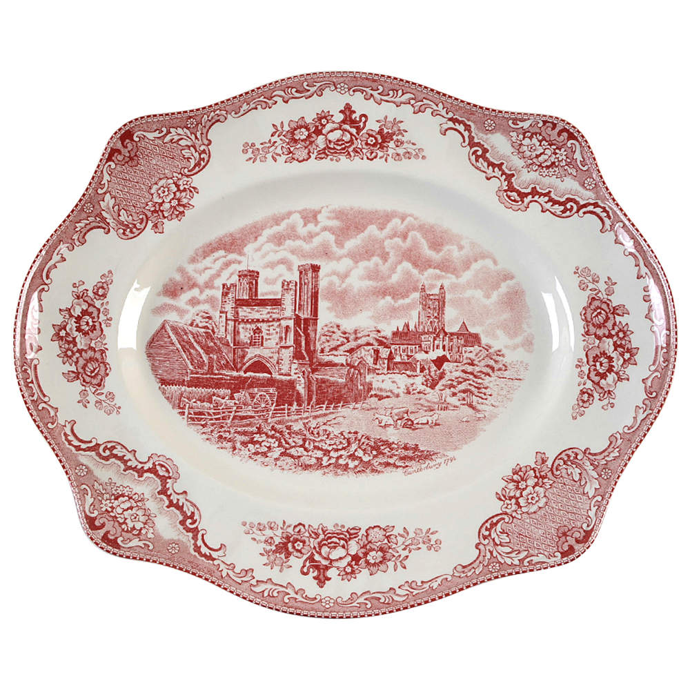 Old Britain Castles Pink (England 1883 Stamp) 13" Oval Serving Platter by Johnson Brothers-1