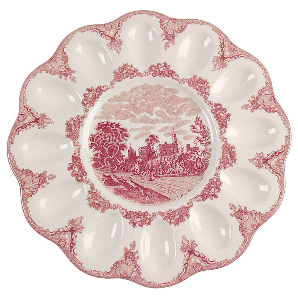 Old Britain Castles Pink (England 1883 Stamp) Deviled Egg Plate by Johnson Brothers-1