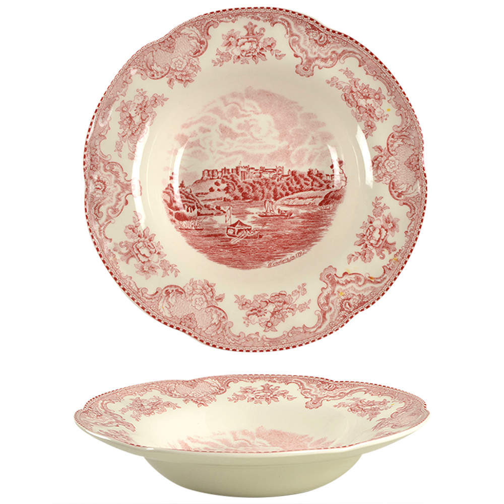 Old Britain Castles Pink (England 1883 Stamp) Large Rim Soup Bowl by Johnson Brothers-1