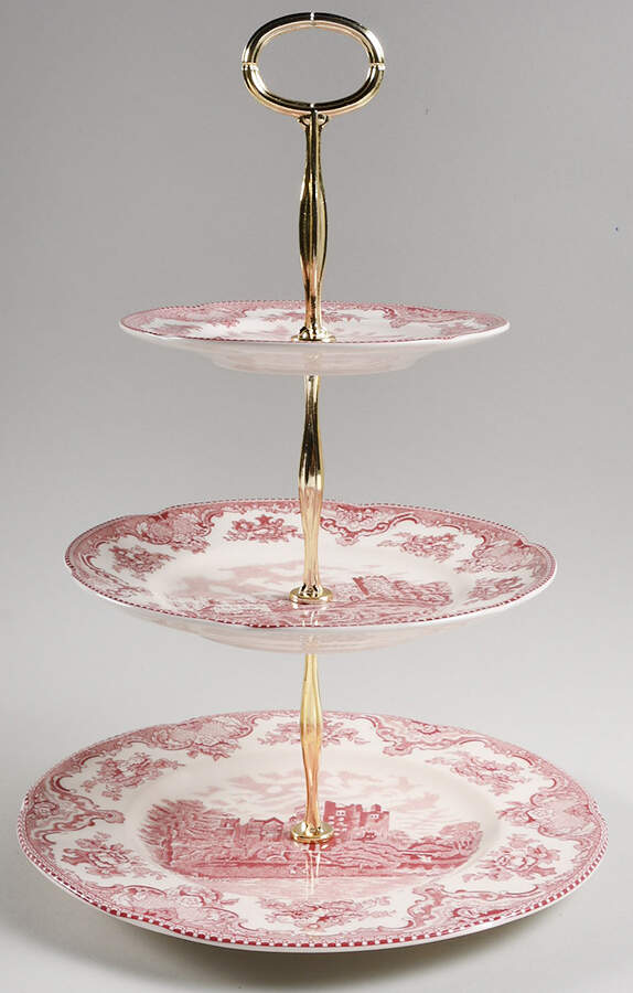 Old Britain Castles Pink (England 1883 Stamp) 13 7/8"-14 1/4" 3-Tiered Serving Tray(DP,SP,BB) HC by Johnson Brothers-1