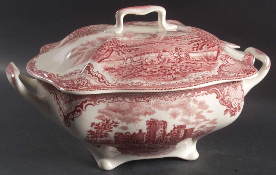 Old Britain Castles Pink (England 1883 Stamp) Rectangular Tureen & Lid by Johnson Brothers-1