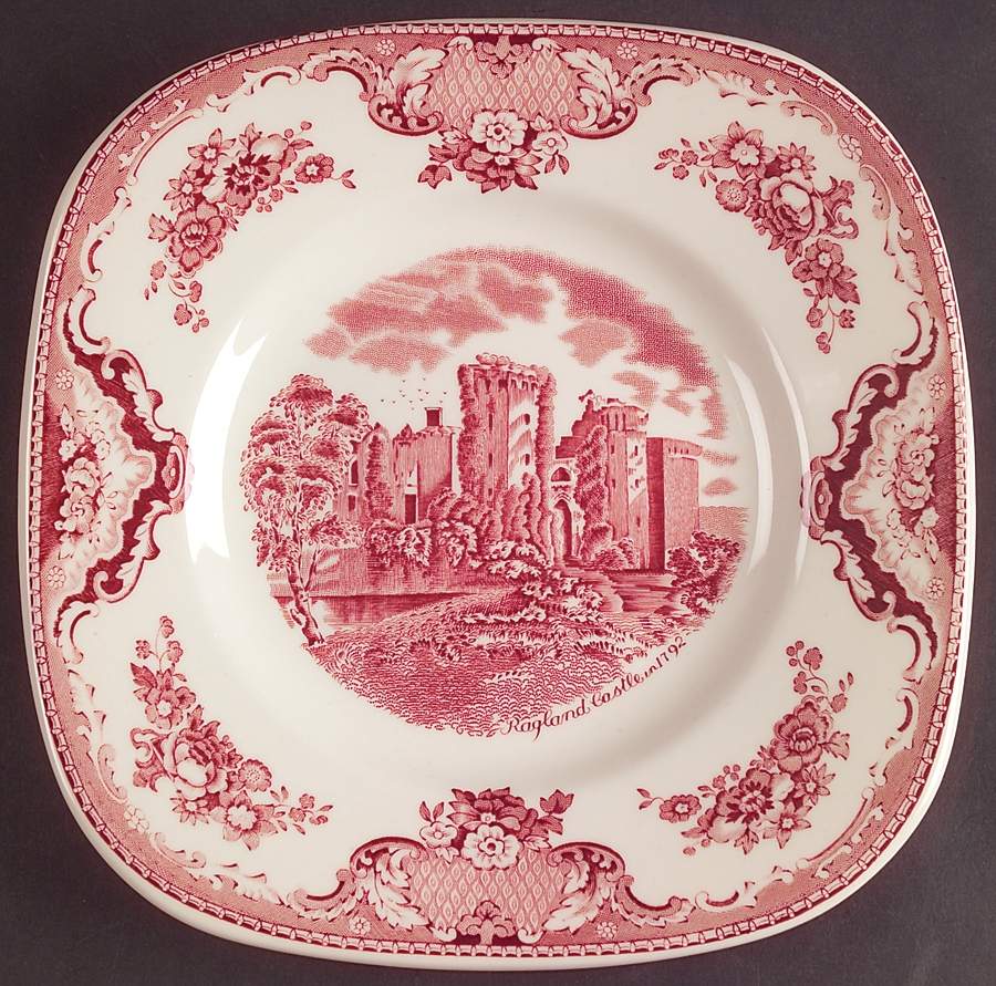 Old Britain Castles Pink (England 1883 Stamp) Square Salad Plate by Johnson Brothers-1