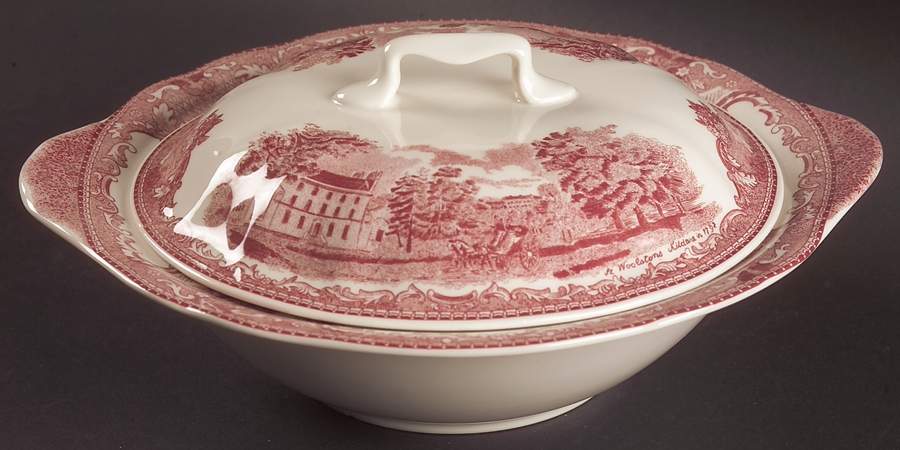 Old Britain Castles Pink (England 1883 Stamp) Round Covered Vegetable by Johnson Brothers-1