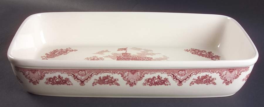 Old Britain Castles Pink (England 1883 Stamp) 15" Rectangular Baker by Johnson Brothers-1