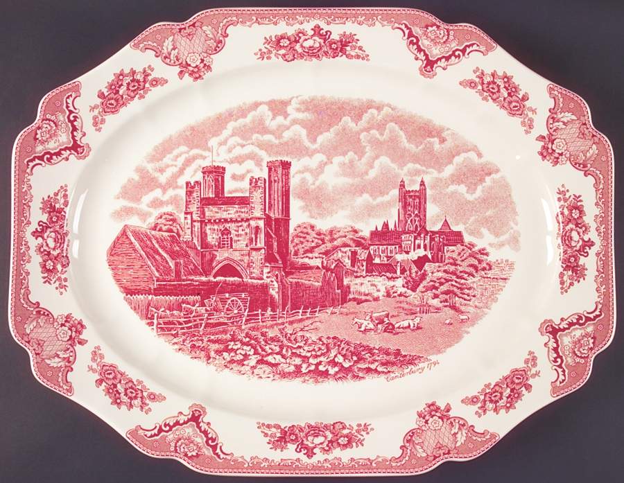 Old Britain Castles Pink (England 1883 Stamp) 20" Oval Serving Platter by Johnson Brothers-1