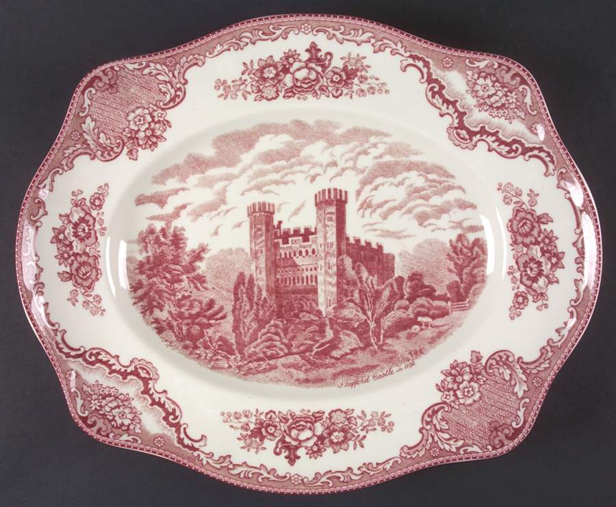 Old Britain Castles Pink (England 1883 Stamp) 15" Oval Serving Platter by Johnson Brothers-1