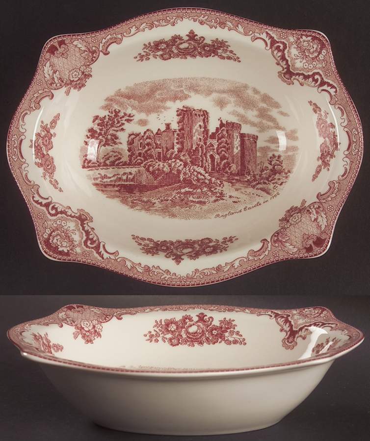 Old Britain Castles Pink (England 1883 Stamp) 8" Oval Vegetable Bowl by Johnson Brothers-1